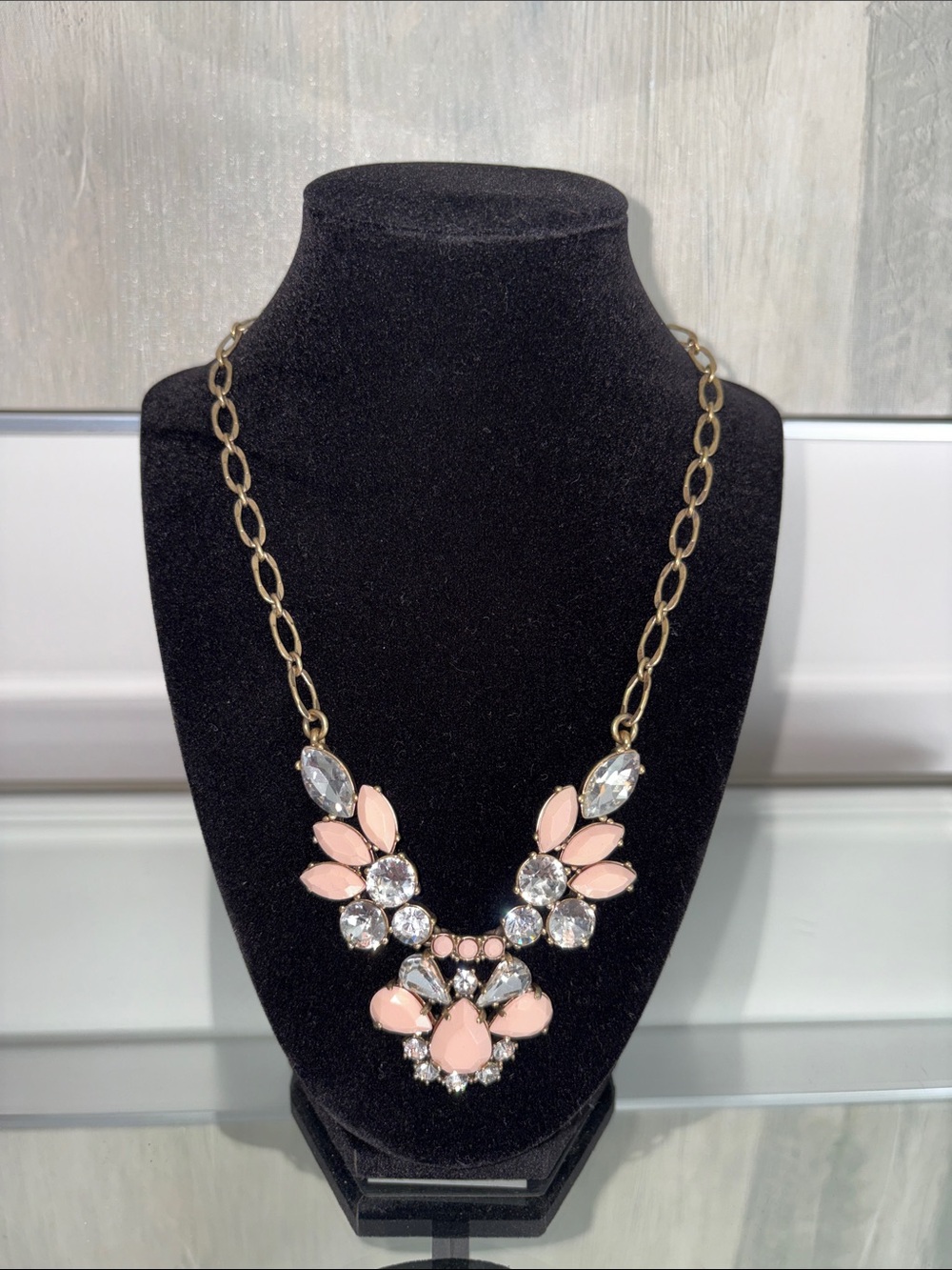 Y2K J. Crew Pink and Clear Crystal Statement Necklace